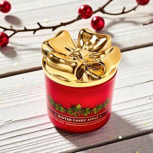 🆕Bath & Body Works Winter Candy Apple 3 Wick Candle w/Gold Bow Lid